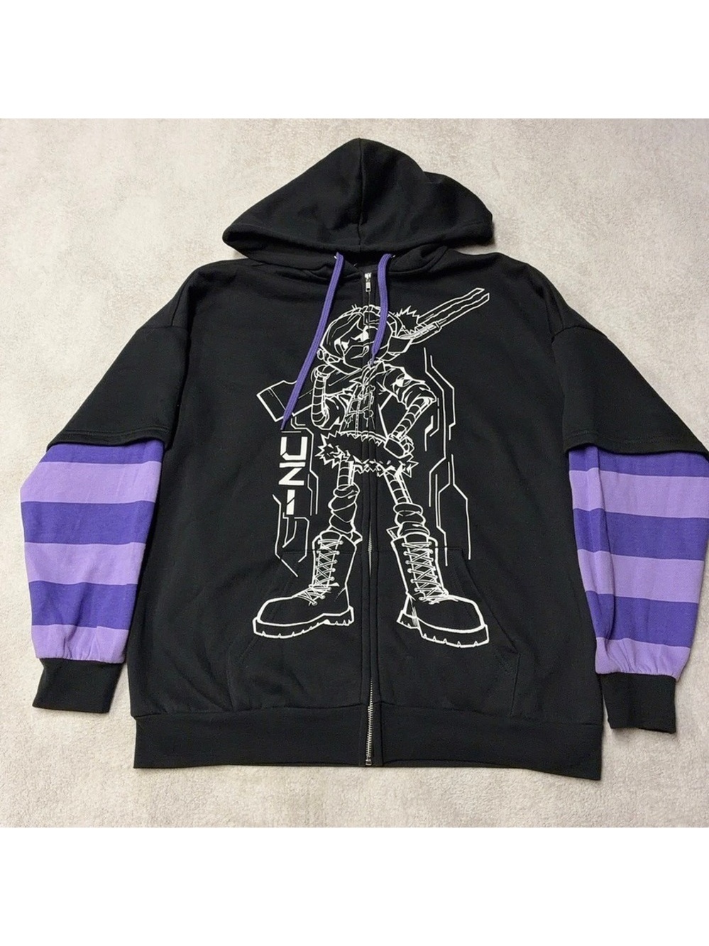 Murder Drones Uzi Doorman Hoodie Layered Black Purple Full Zip Up Mens M